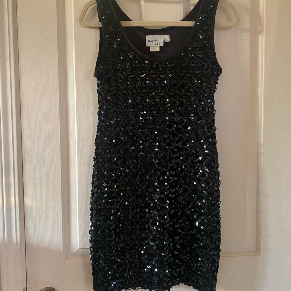 Vintage Black Sequin Sleeveless Mini Dress